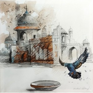 Zahid Ashraf, 24 x 24 inch, Mixed Media On Canvas, Cityscape Painting, AC-ZHA-053